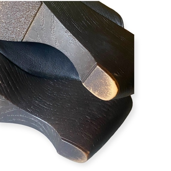 CALLISTO Black Leather Wooden Wedge Mules Clogs Open Toe Gothic Size 9 Gothic - Picture 10 of 13